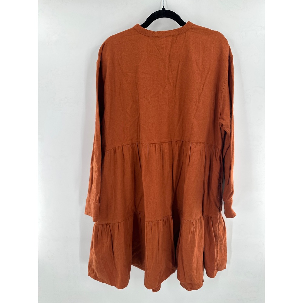 Madewell Flannel Button-Placket Tiered Mini Dress‎ Warm Nutmeg XXL - Picture 7 of 8